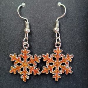 Silvery Orange Snowflake Dangle Earrings